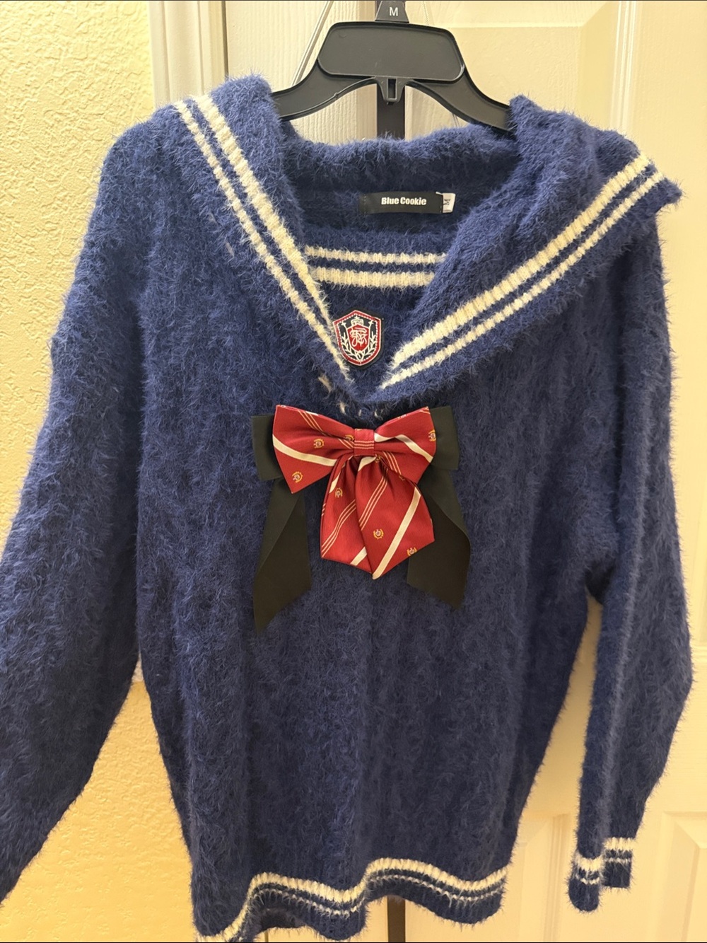 Women's Navy V-Neck Sailor Sweater with Bow